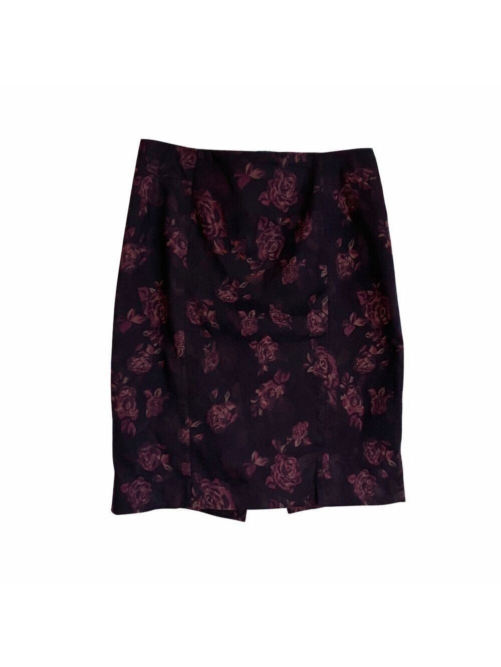 White House Black Market Dark Floral Pencil Skirt Burgundy Roses Size 12 Goth - Picture 2 of 8